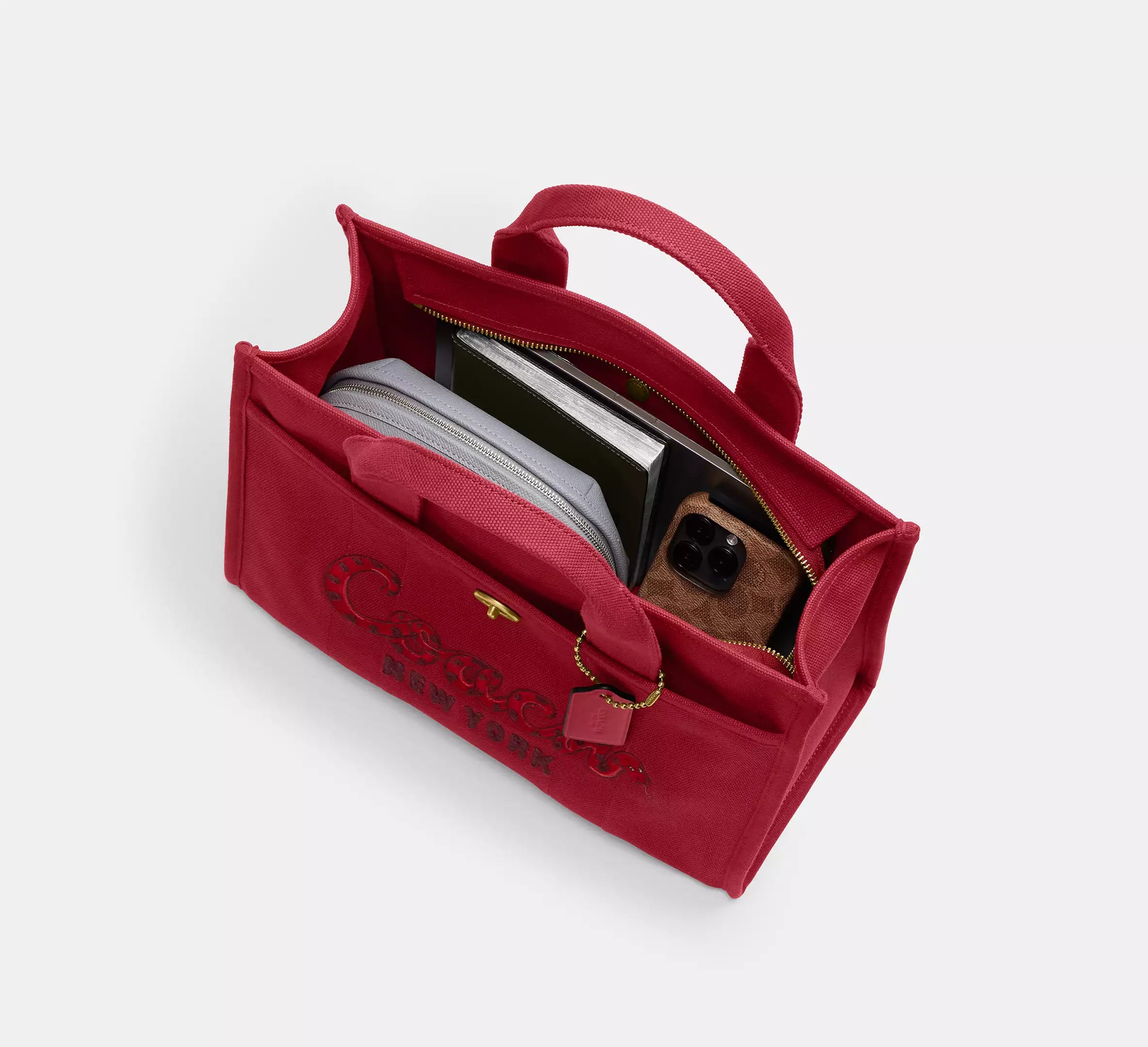 COACH New Year Medium Cargo Tote Bag Brass Ruby