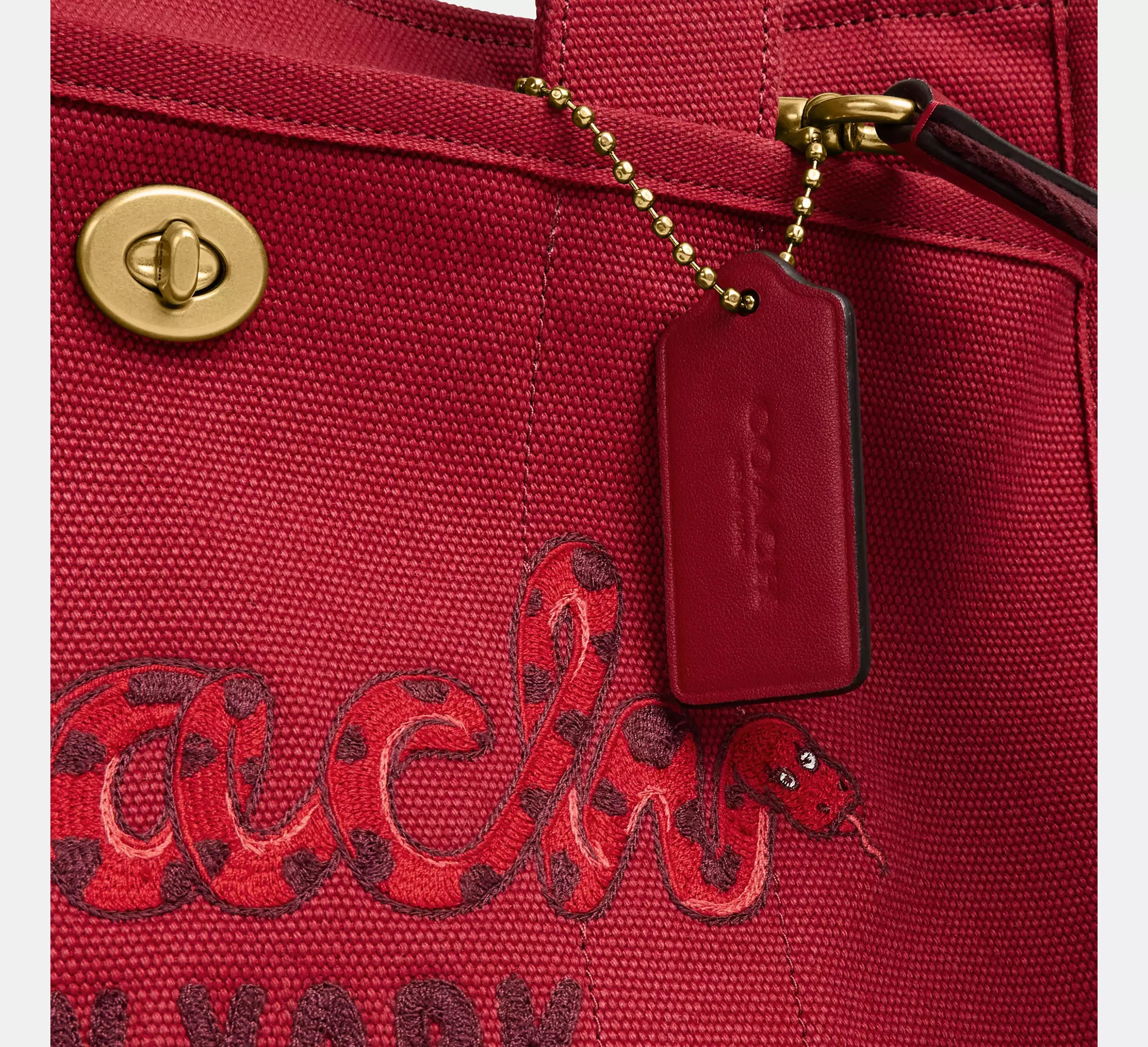 COACH New Year Medium Cargo Tote Bag Brass Ruby