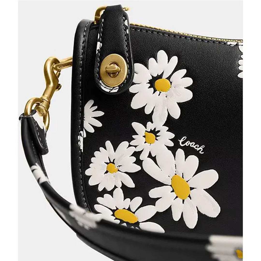 COACH Swinger 20 Floral Print Leathe Brass Black M