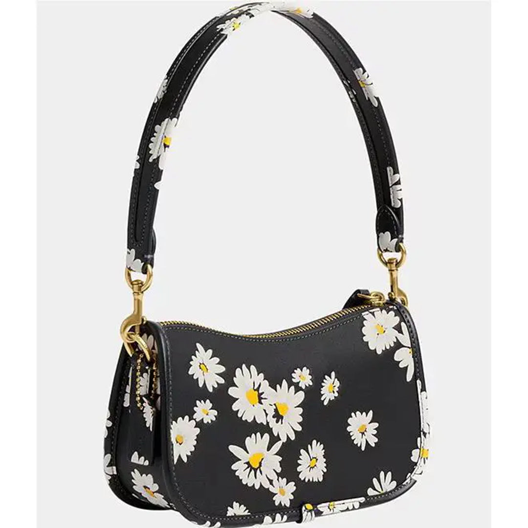 COACH Swinger 20 Floral Print Leathe Brass Black M
