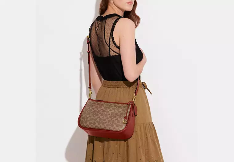 COACH Coated Canvas Signature Crossb Tan Rust