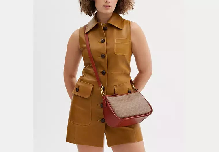 COACH Coated Canvas Signature Crossb Tan Rust