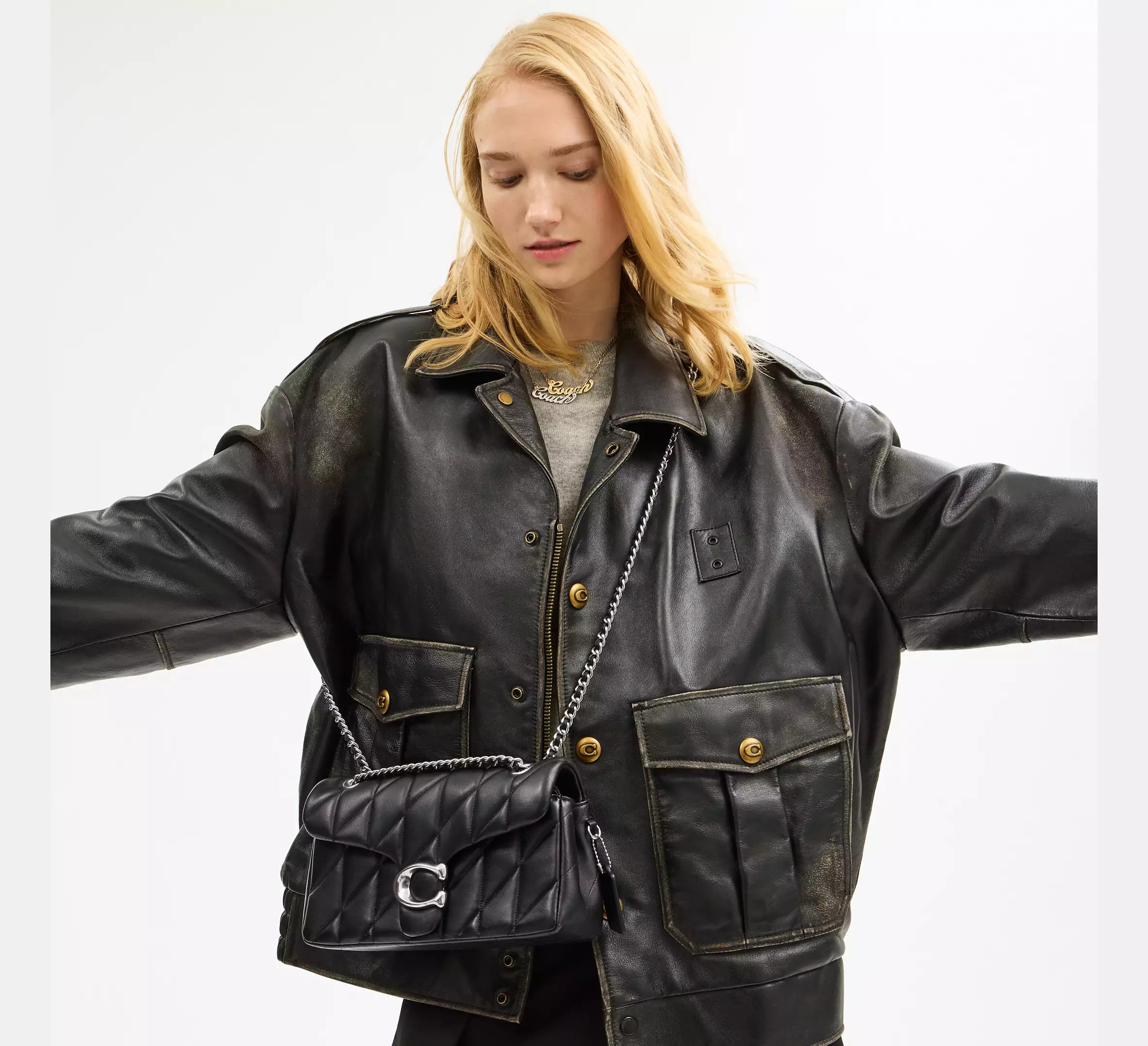 COACH Quilted Leather Mini Tabby Shoulder V5 Black