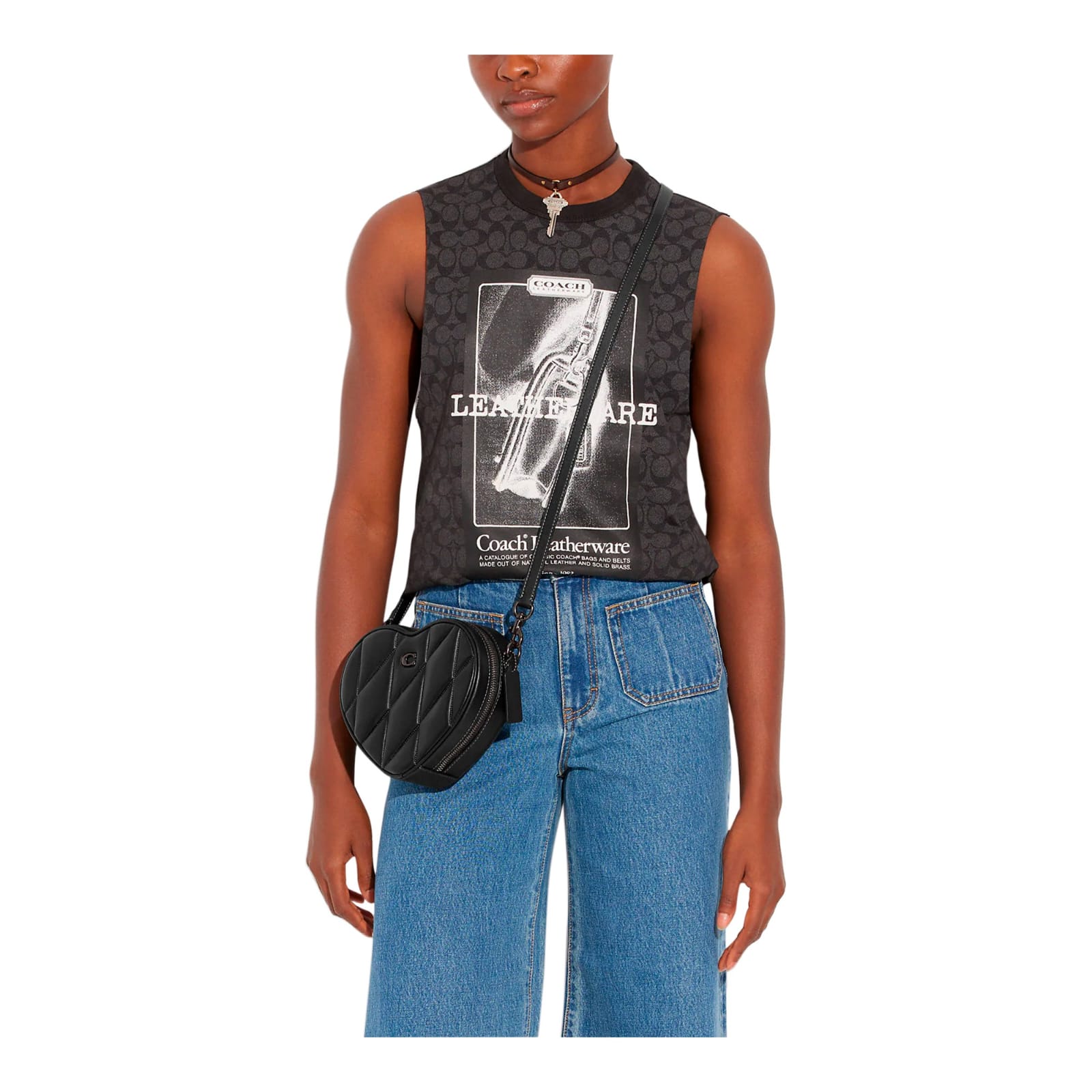 COACH Quilted Leather Heart Crossbody V5 Black