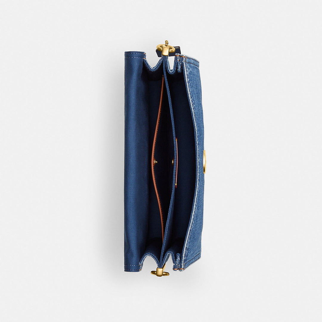 COACH Chain Tabby Small Denim Shoulder Bag Deep Blue