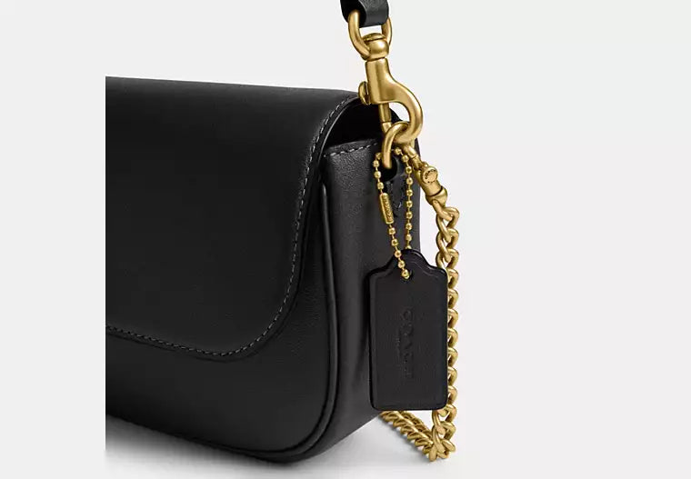 COACH Brook Small Leather Flap Chain Brass Black