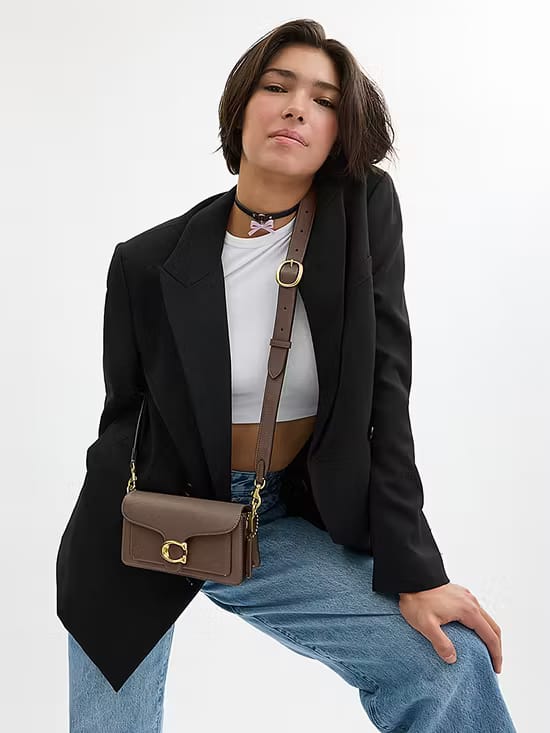 COACH Polished Pebble Leather Mini Tabby Brass Dark Stone