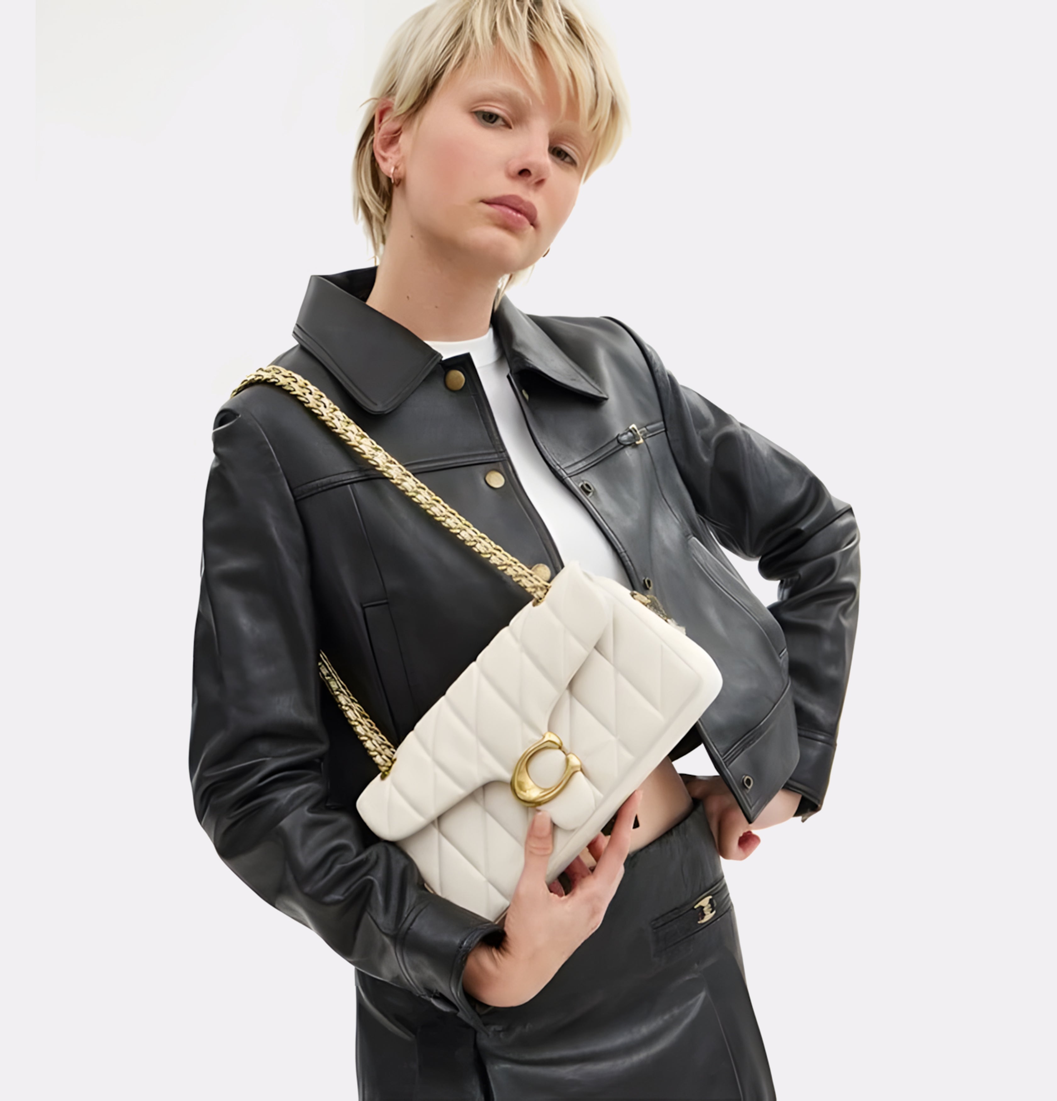 COACH Tabby Small Quilted Leather Shoulder Chalk