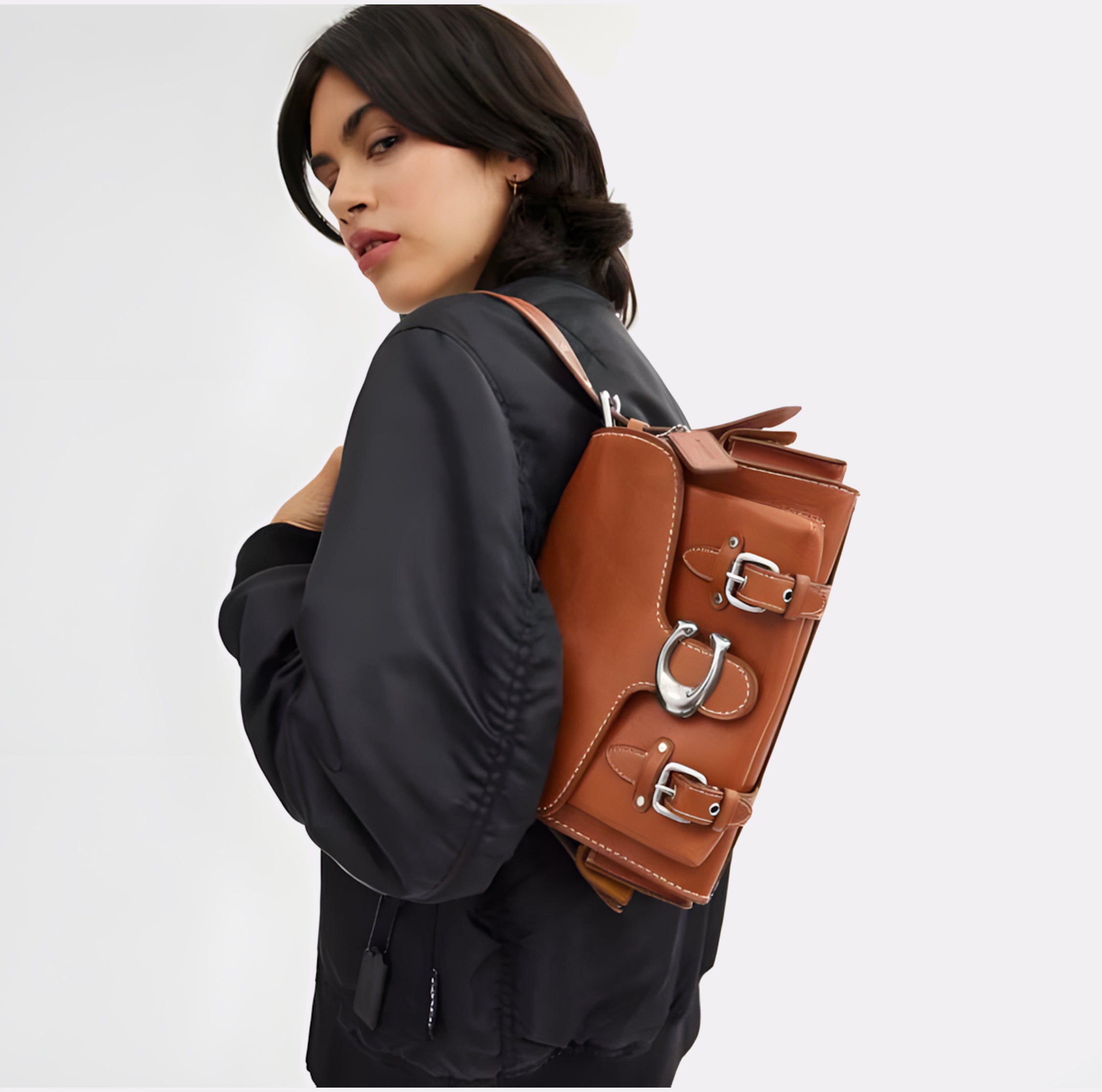 COACH Cargo Soft Tabby Leather Satch Silver Burnished Amber