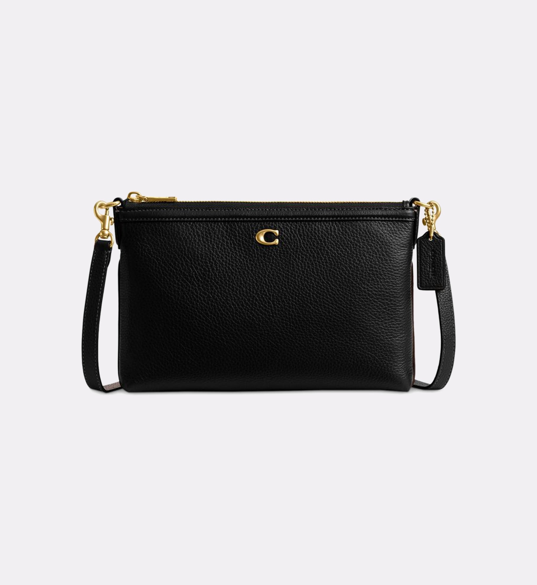 COACH Refined Pebble Leather Legacy Brass Black