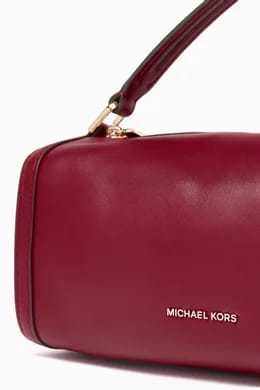 Michael Kors Small Leather Barrel Crossbody Deep Red