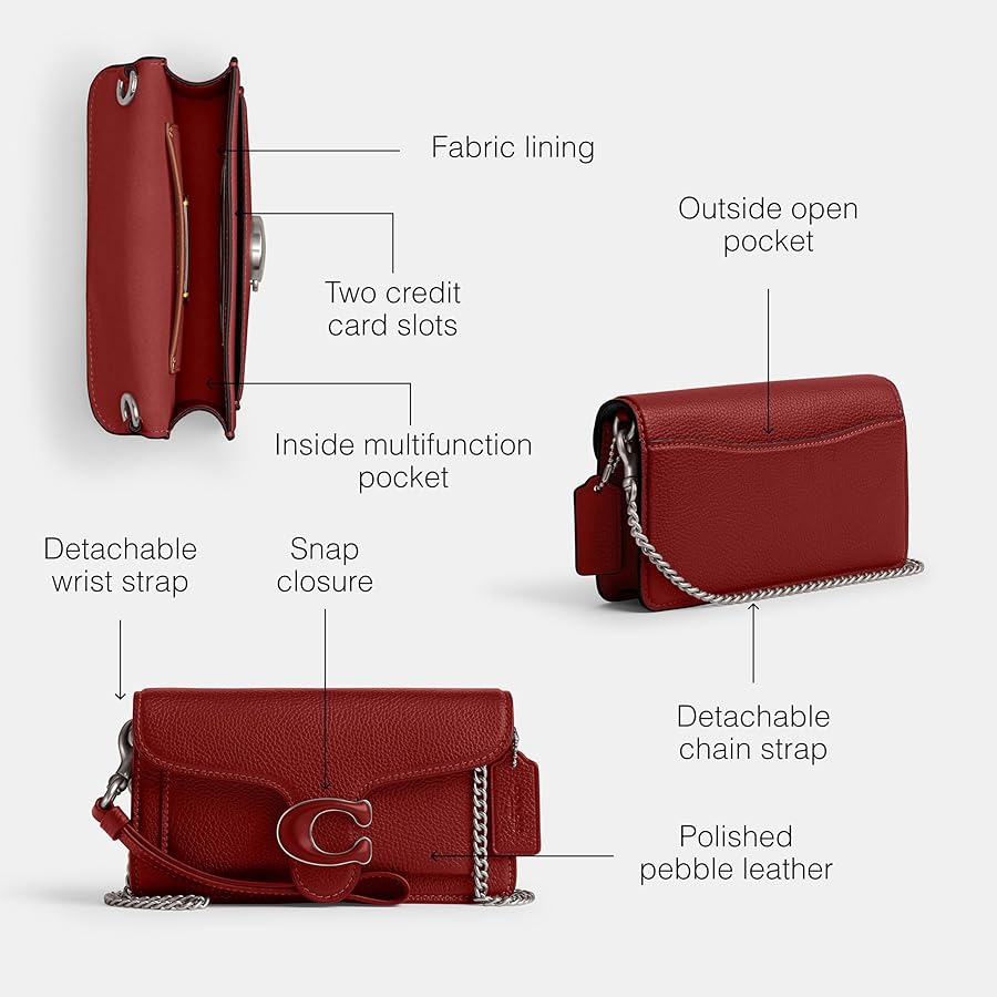 COACH Polished Pebble Leather Mini Tabby Silver Ruby