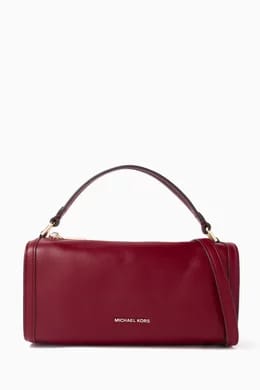 Michael Kors Small Leather Barrel Crossbody Deep Red