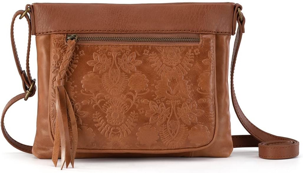 The Sak Womens Sanibel Leather Crossb Tobacco Floral Emboss