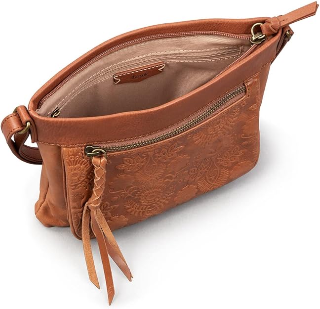 The Sak Womens Sanibel Leather Crossb Tobacco Floral Emboss