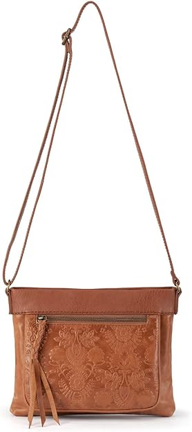The Sak Womens Sanibel Leather Crossb Tobacco Floral Emboss
