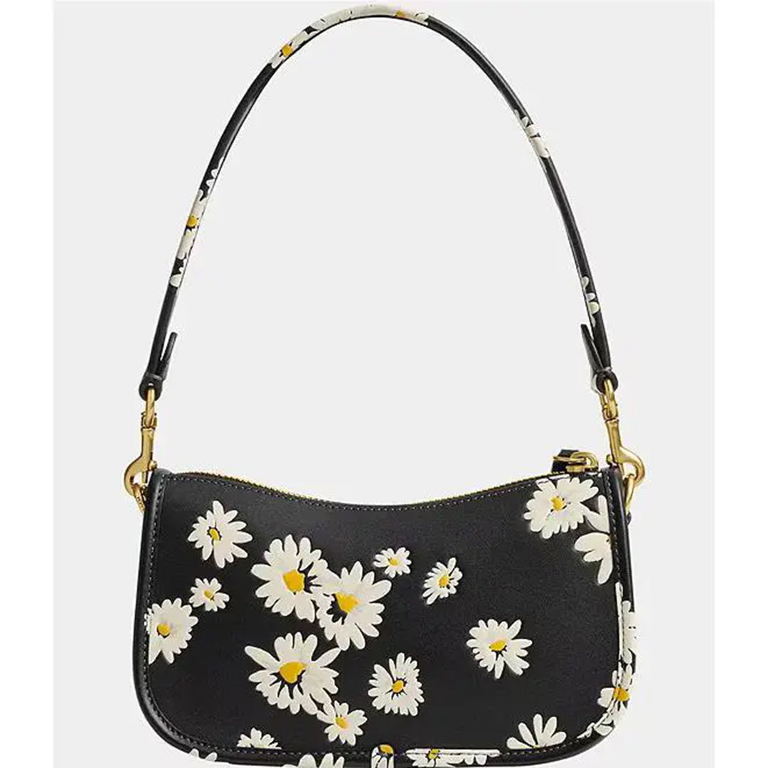 COACH Swinger 20 Floral Print Leathe Brass Black M