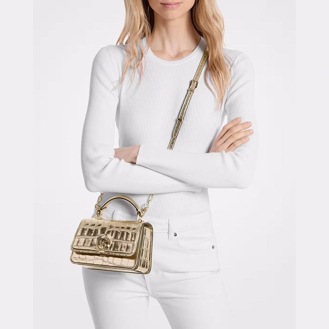 Michael Kors Delancey Mini Metallic Leather Silver