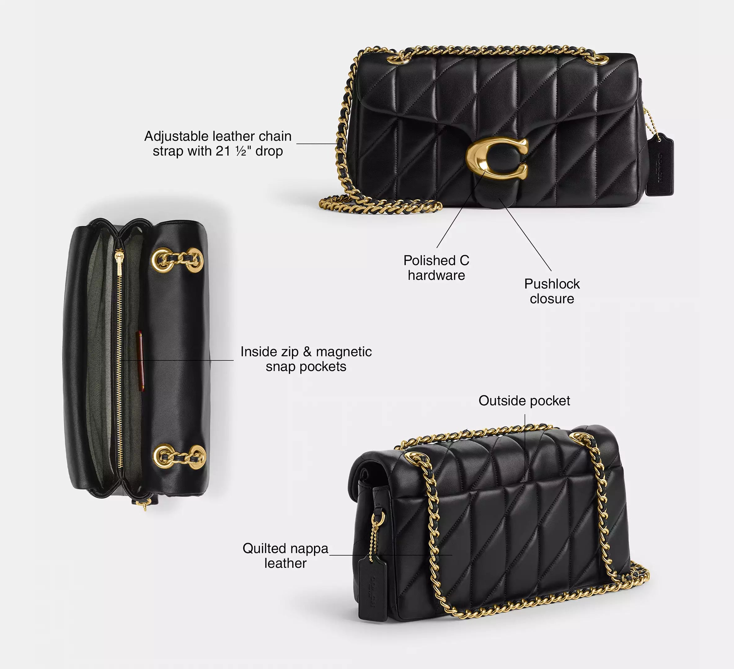 COACH Quilted Leather Mini Tabby Shoulder V5 Black