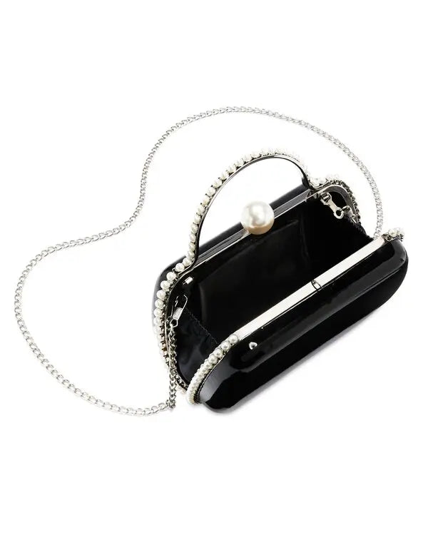 Imitation Pearl Trim Minaudiere Box Clutch