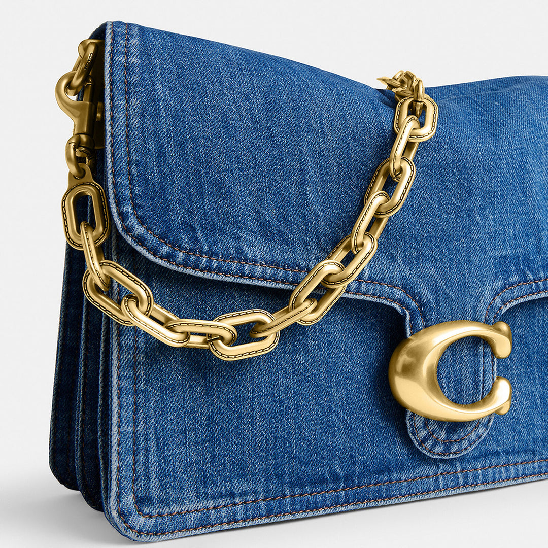 COACH Chain Tabby Small Denim Shoulder Bag Deep Blue