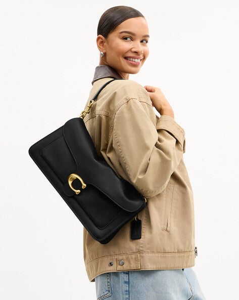 COACH Chain Tabby Leather Small Shou BrassBlack