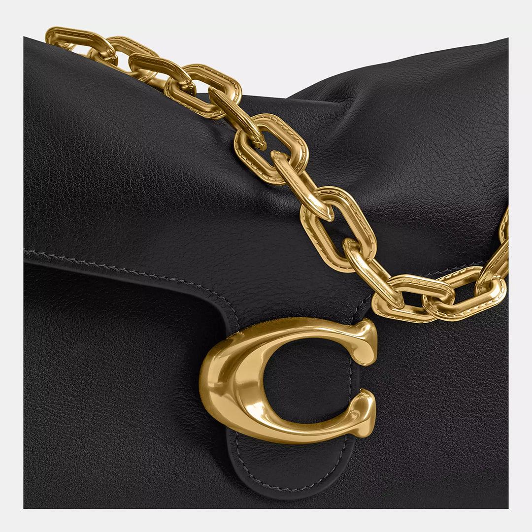 COACH Chain Tabby Leather Small Shoulderu Brass Black