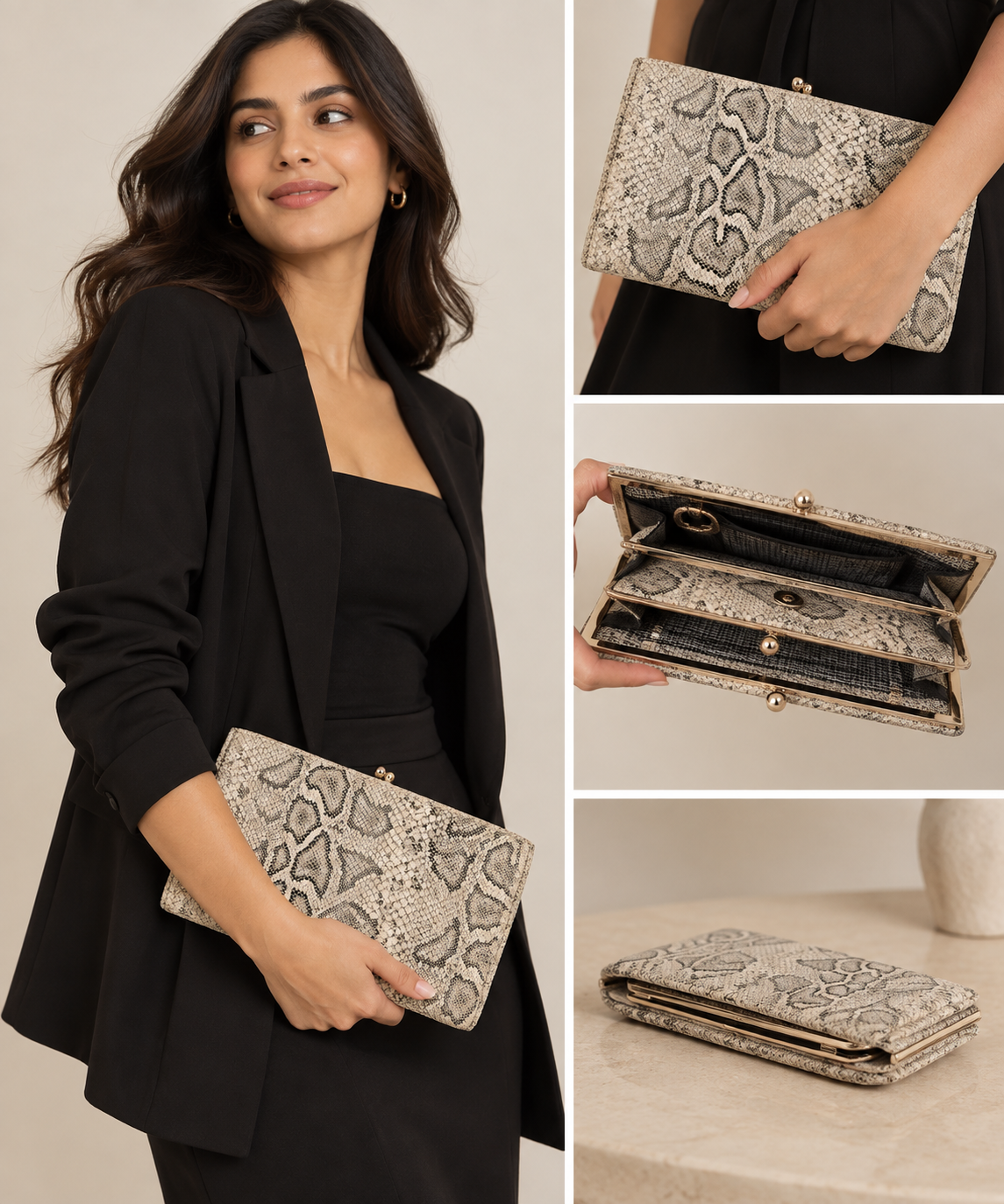 Urban Expressions Jones Snake Clutch in Ivory Black