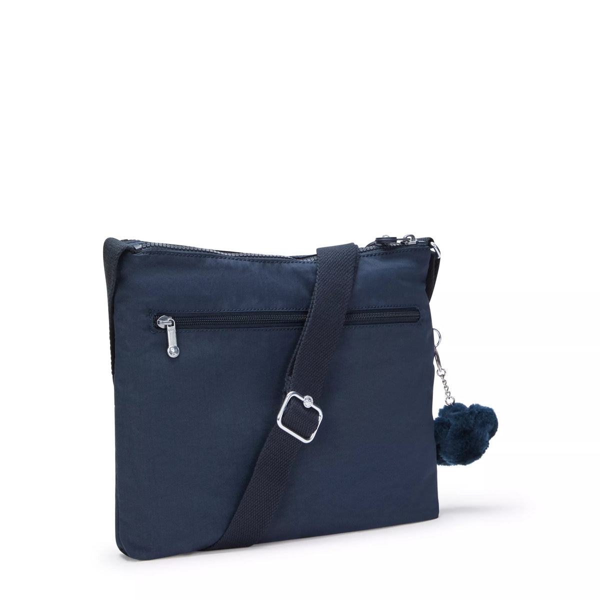 Navy blue nylon crossbody bag with multiple zippered pocket