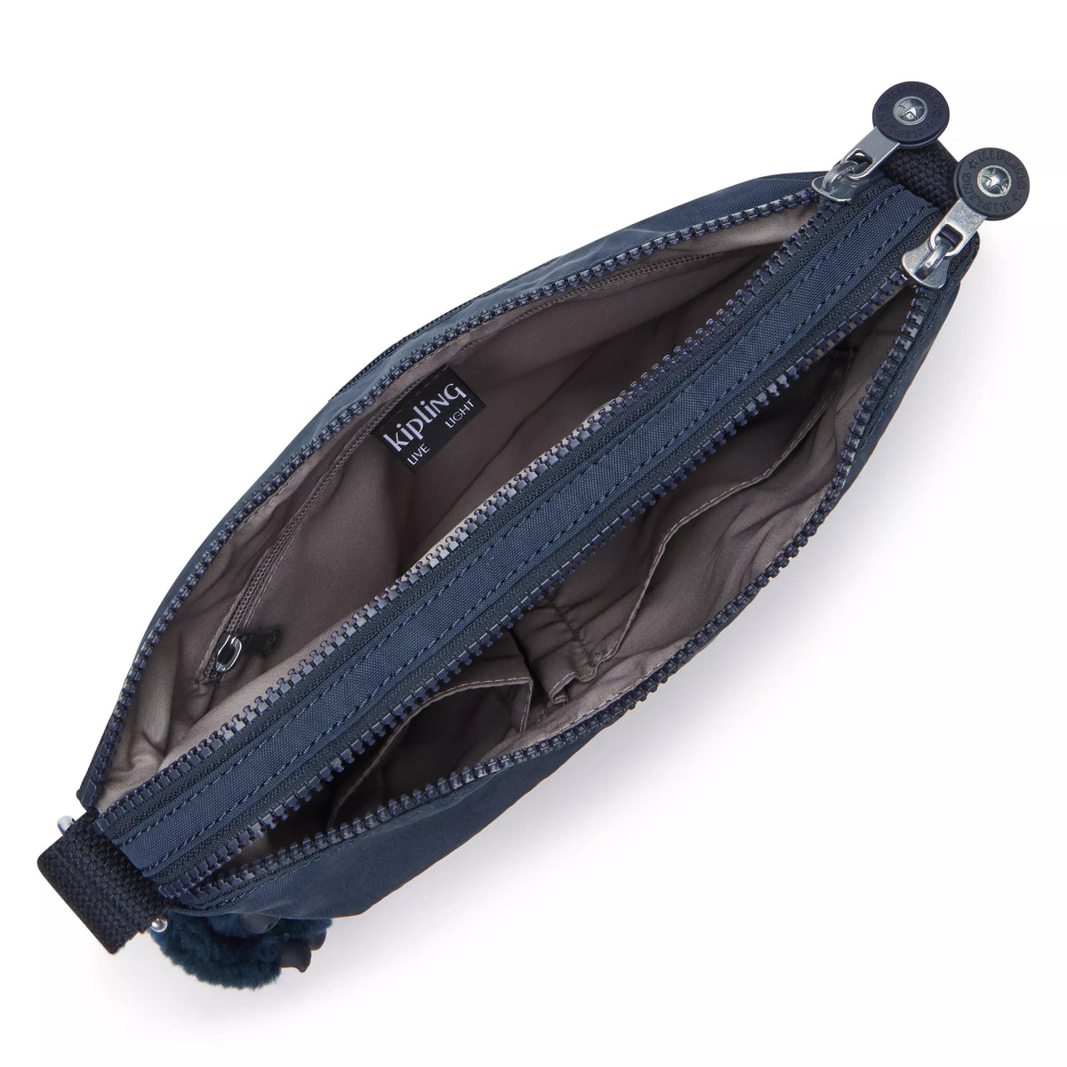 Navy blue nylon crossbody bag with multiple zippered pocket