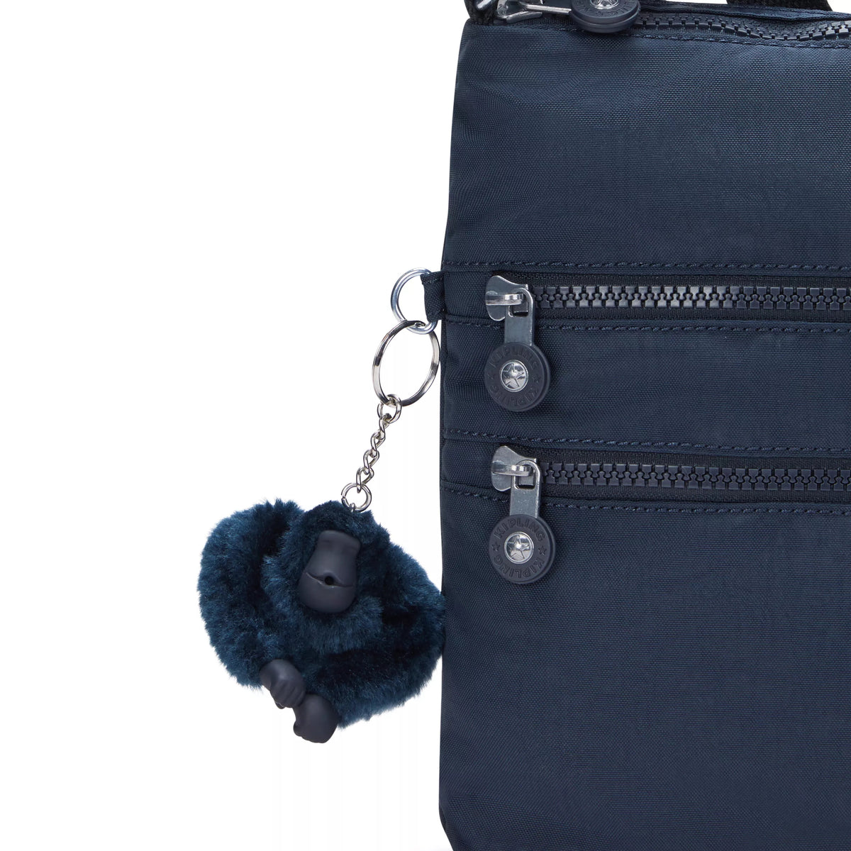 Navy blue nylon crossbody bag with multiple zippered pocket