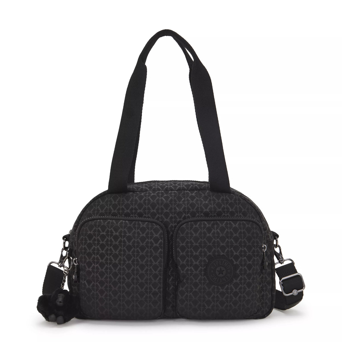 klipling black travel bag with multiple pockets and dual handles