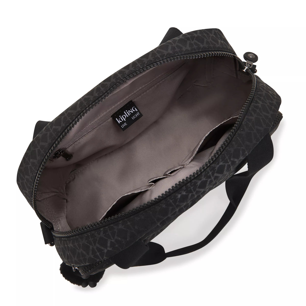 klipling black travel bag with multiple pockets and dual handles