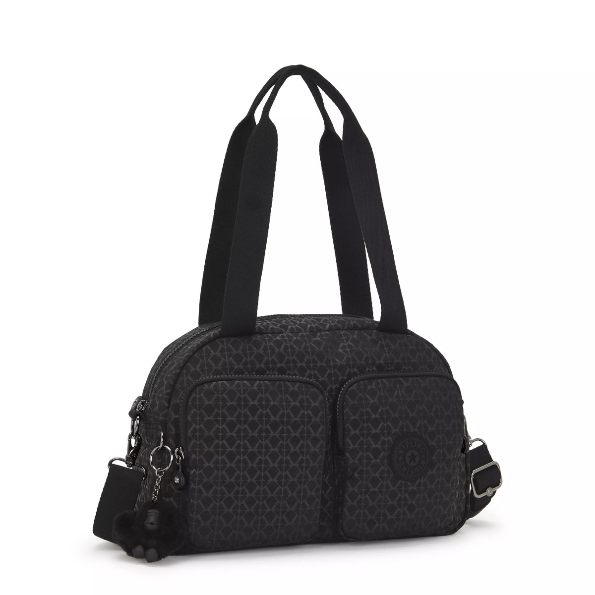 klipling black travel bag with multiple pockets and dual handles