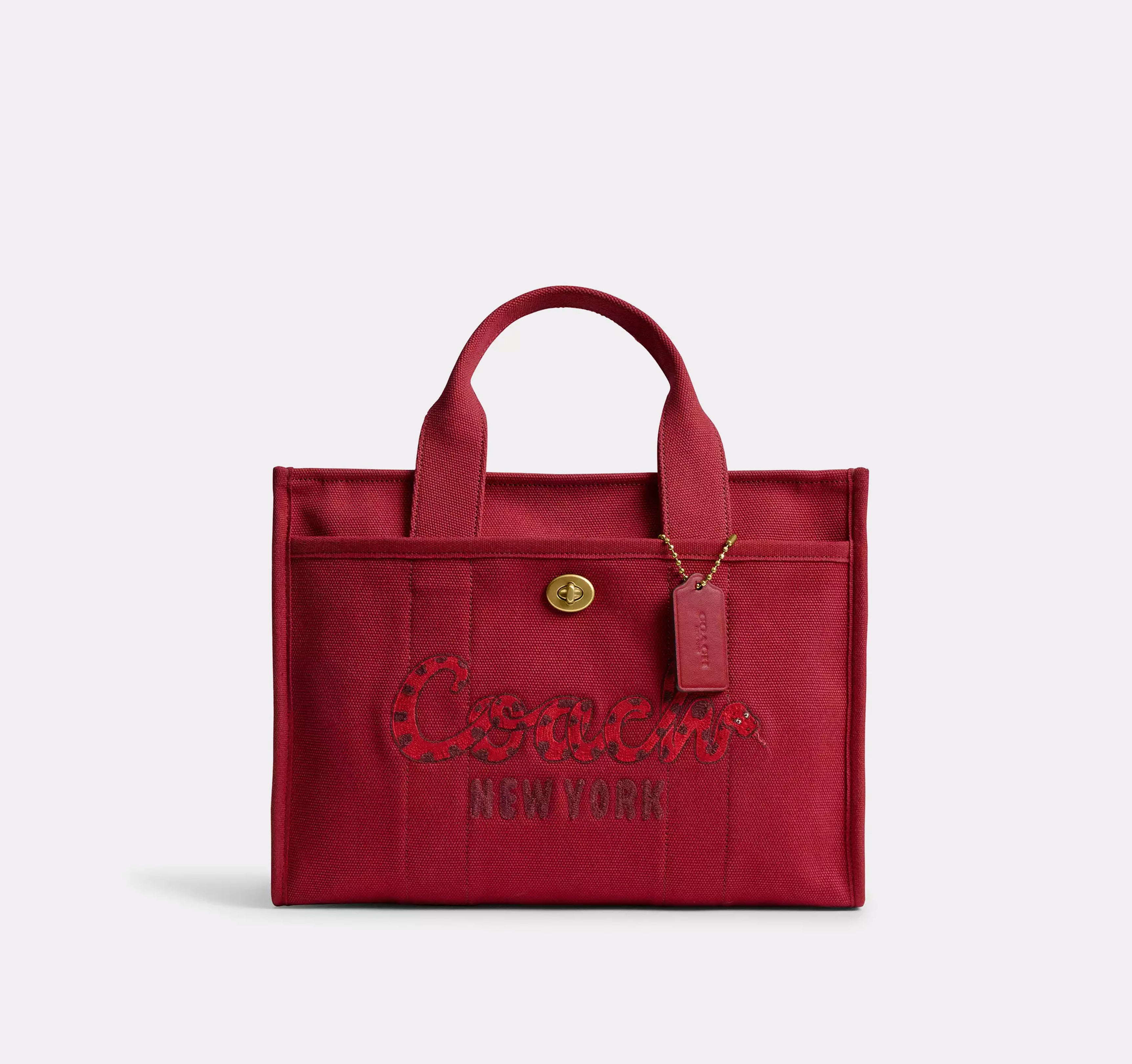 COACH New Year Medium Cargo Tote Bag Brass Ruby