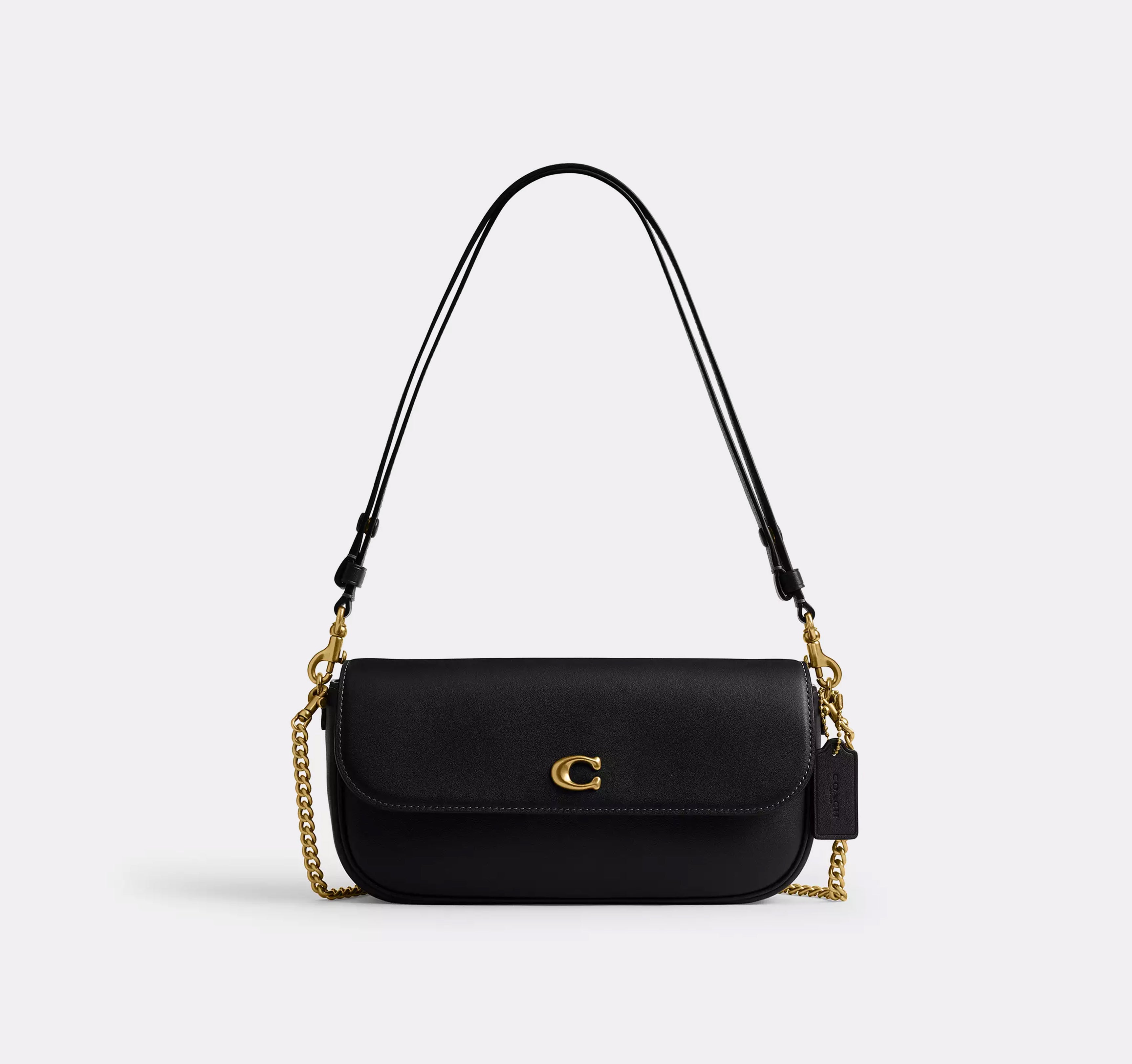 COACH Brook Small Leather Flap Chain Brass Black