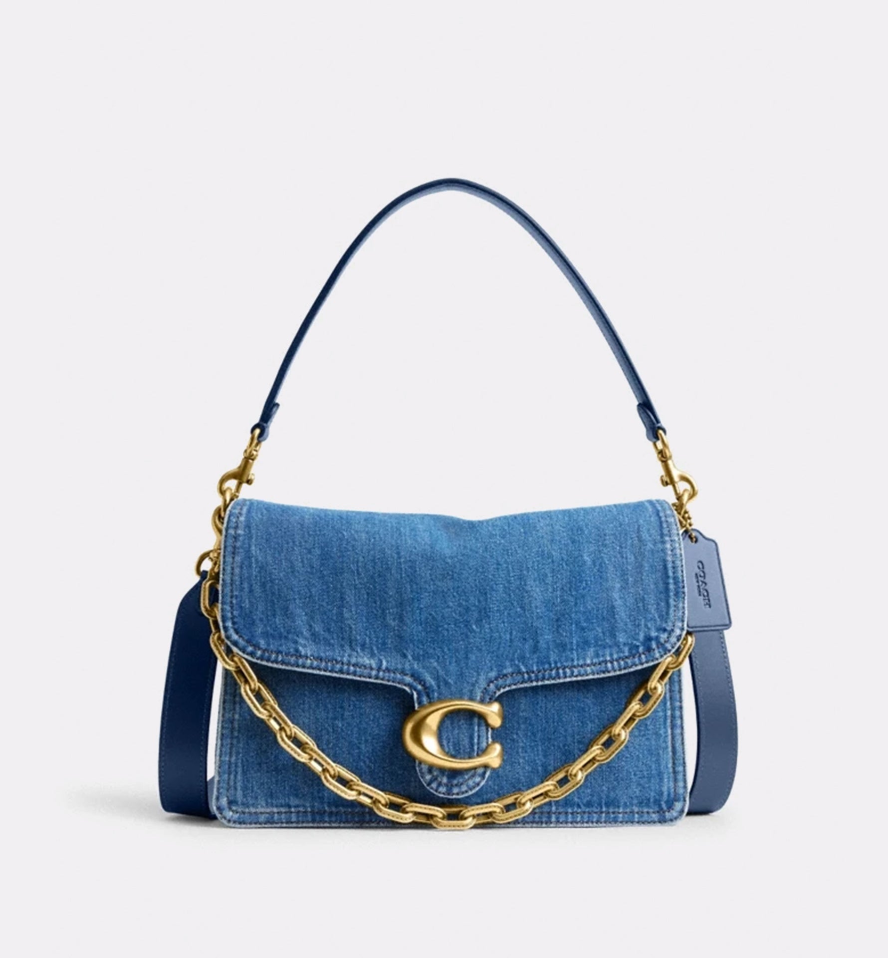 COACH Chain Tabby Small Denim Shoulder Bag Deep Blue