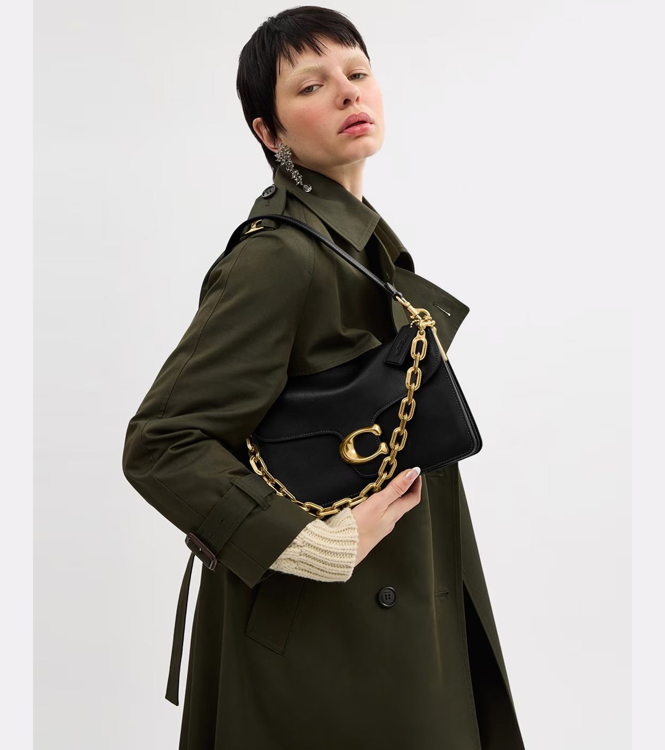 COACH Chain Tabby Leather Small Shoulderu Brass Black