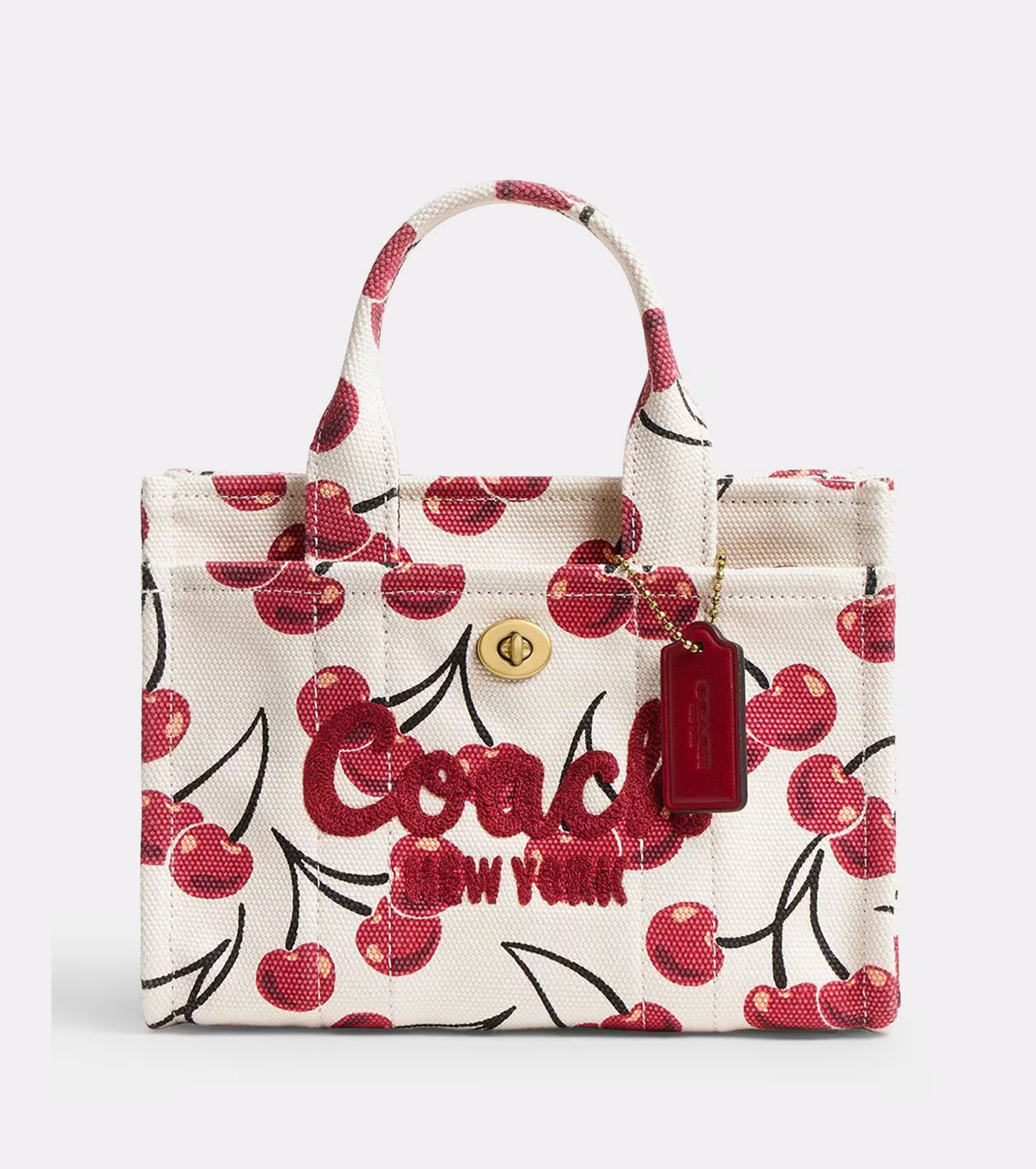 COACH Cargo Cherry Print Canvas Tote B4 Chalk Multi