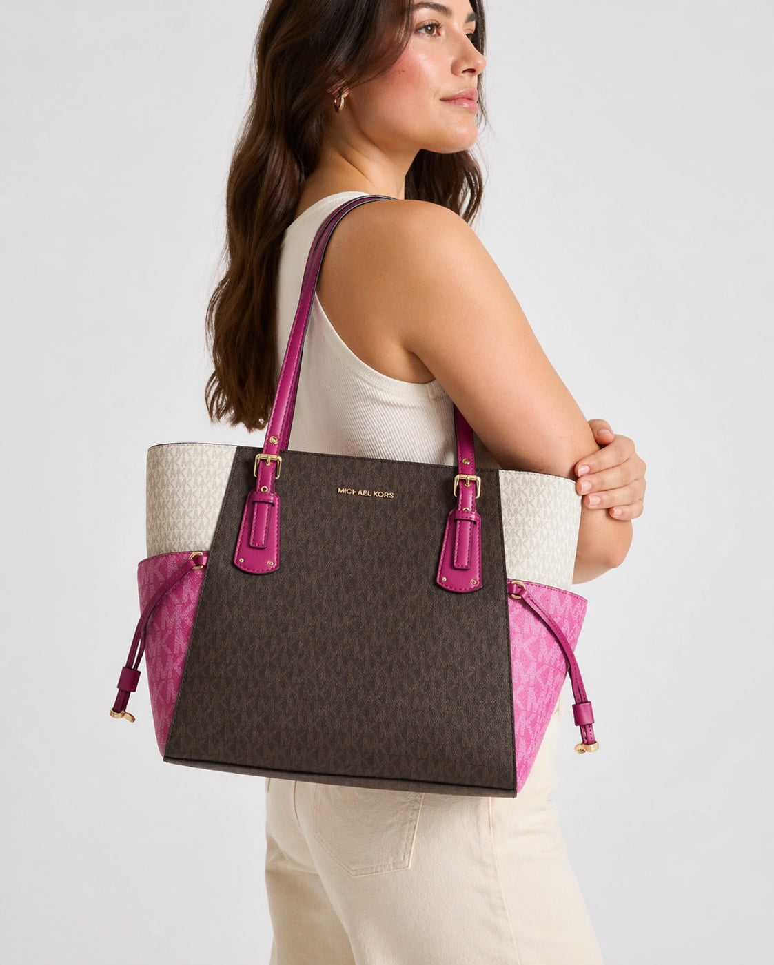 MK Voyager Large East West Tote Deep Fuchsia Triscale