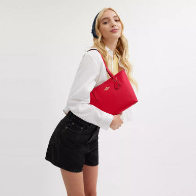 Red COACH Small City Tote Bag