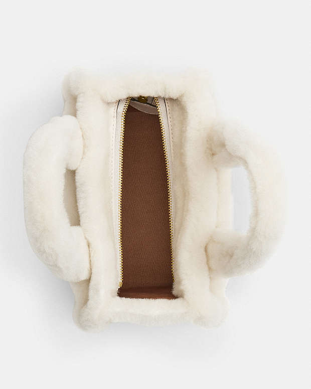 COACH Cargo Zipper Tote Bag Shearling Chalk