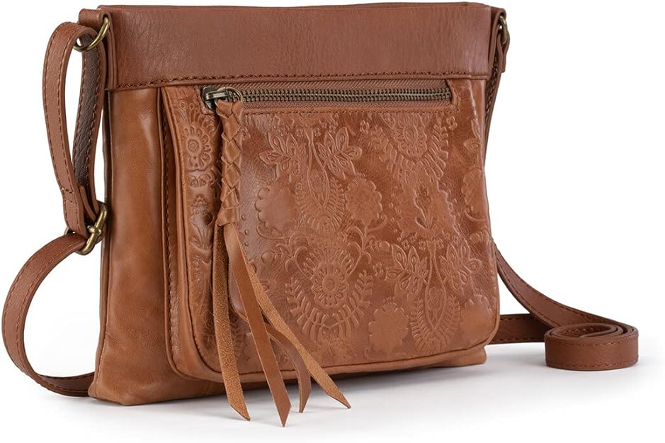 The Sak Womens Sanibel Leather Crossb Tobacco Floral Emboss