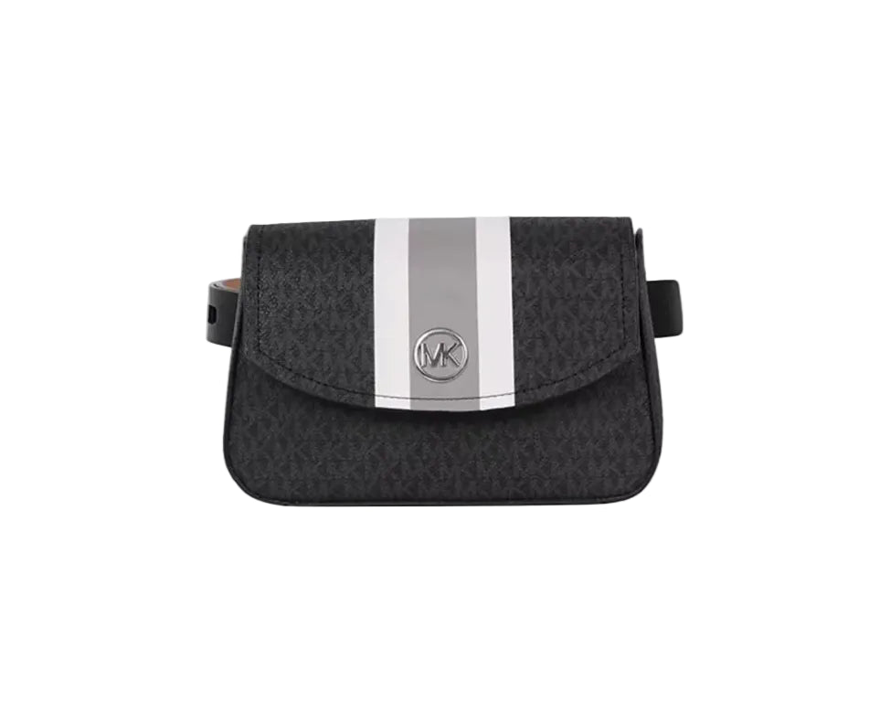 Michael Kors Women's Logo Monogram Belt Bag with Stripe Black Nickel
